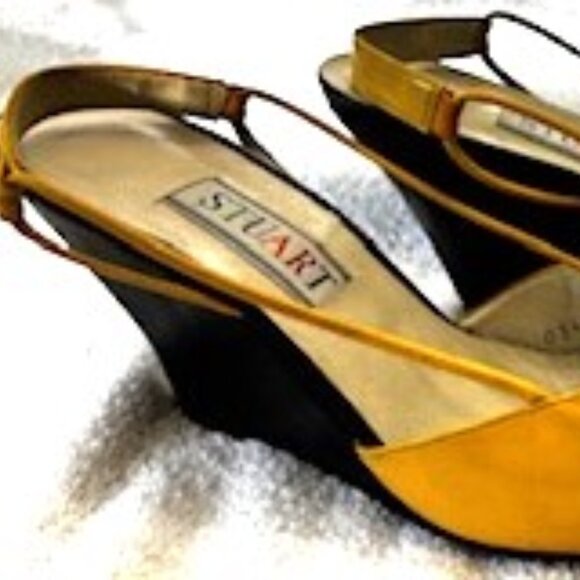 Vintage STUART Stuart Wiseman leather sling back wedges NWOT Size 8-1/2 +/- - Picture 2 of 11